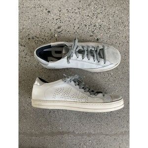 P448 Womens John Sneaker Delhi Silver Metallic Glitter White Leather EU39 US 8